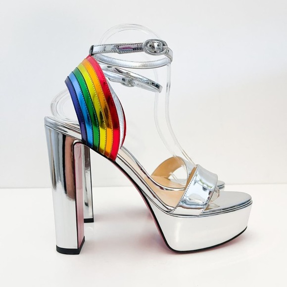 CHRISTIAN LOUBOUTIN Arkendisc Alta 130 metallic silver rainbow platform sandals - Picture 2 of 16